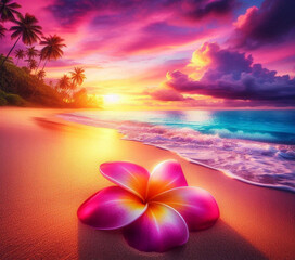 tropical sunset with beach flower