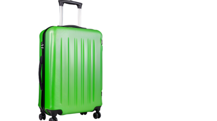 a green suitcase with wheels on a transparent background, PNG image, PNG file, Generative art.