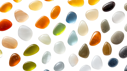drops of glass of different colors on a transparent background, PNG image, PNG file, Generative art.
