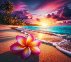 tropical sunset with beach flower
