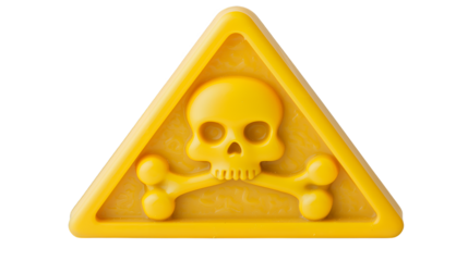 a yellow triangle with a skull and bones on a transparent background, PNG image, PNG file, Generative art.