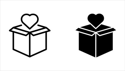 Donation icon set. Heart and Coin in the box, Money box, Charity symbol logo illustration isolated on white background.