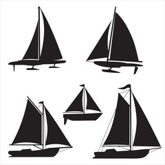 set of vector sailboat, sailboat on the sea-water wave silhouettes