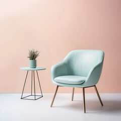 muted blue arm chair on pink background