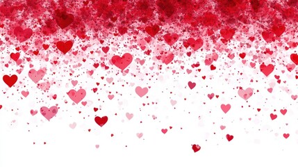 Fototapeta premium vibrant red and pink hearts cascading over white background. st. valentine's day celebration and romantic design. greeting card, banner with copy space. love and relationship, romanticism