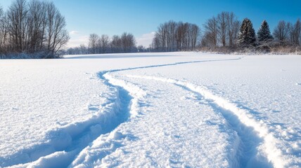 Obraz premium Winter wonderland: Serene snow landscape with footprints