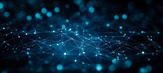 Connected Dots and Triangles Form An Abstract Visualization Digital Subway on a Blue Background