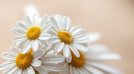 Obraz premium White daisies on beige background for minimalist designs, wellness blogs, and spring-themed content