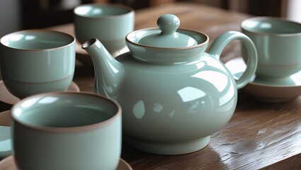 Minimalist Ceramic Teapot Set with Pastel Shades
