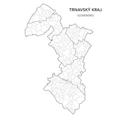 Geopolitical Vector Map of Trnava Region (Trnavský Kraj) with Municipalities (Obcí), and Districts (Okres) Administrative Subdivisions as of 2025 - Slovakia (Slovensko)