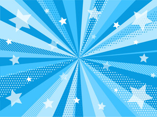 青色の集中線と星の背景素材