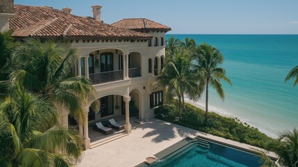 Obraz premium Luxury Beachfront Home With Pool And Ocean View Keywords beachfront,luxury,home,ocean,pool,patio,tro