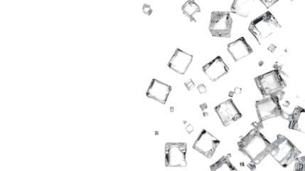 cubes of ice falling into a glass of water on a transparent background, PNG image, PNG file, Generative art.