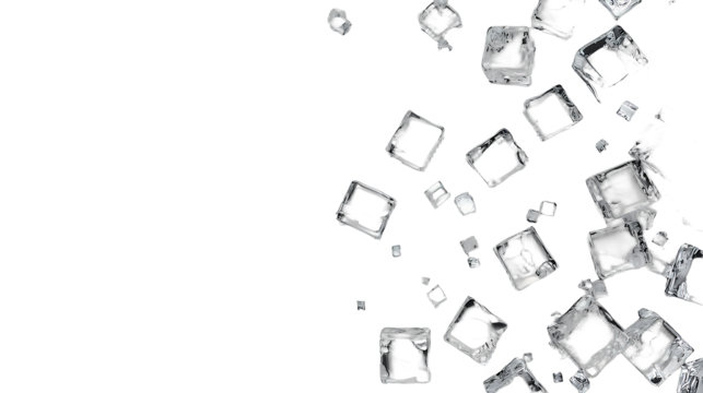 cubes of ice falling into a glass of water on a transparent background, PNG image, PNG file, Generative art.