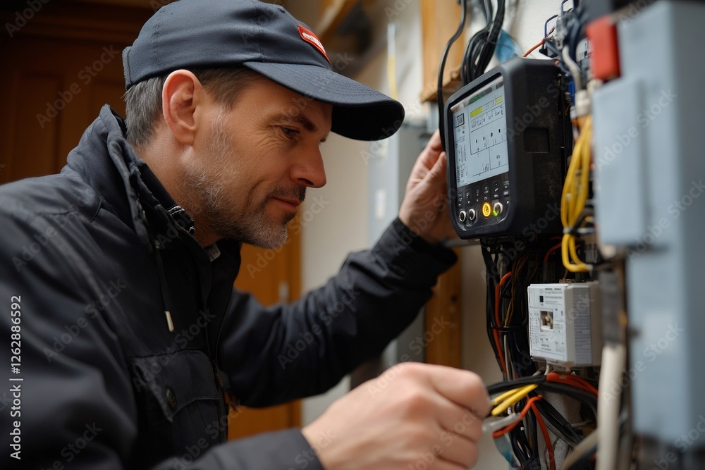 Aufkleber Electrician installing modern smart home automation system control unit