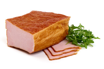 Smoked Pork Loin Isolated on White Background.