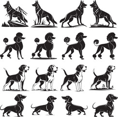 dogs different types logo vector silhouette illustration set