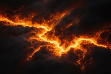 Fototapeta premium Fiery cloudscape, fiery rivers, abstract, digital art, natural phenomenon