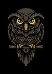 Mystical Guardian: A meticulously detailed illustration captures a majestic owl, perched on a branch with piercing eyes and a sense of watchful stillness.