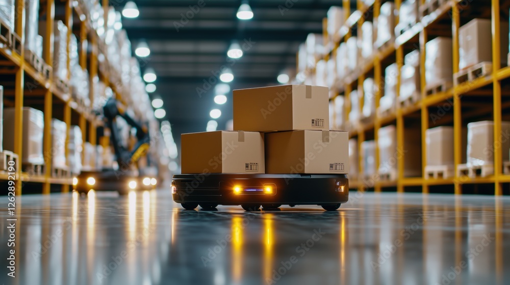 Poster advanced autonomous robots transporting cardboard boxes in an efficient warehouse environment with o