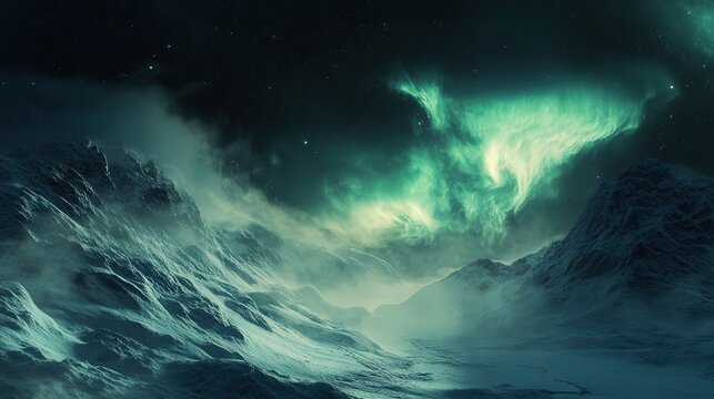 Northern Lights glowing across the Norwegian mountains, their swirling green lights creating an unforgettable - Powered by Adobe
