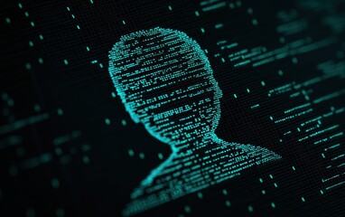 Digital silhouette representing cybersecurity, data privacy, and technology in a futuristic environment.