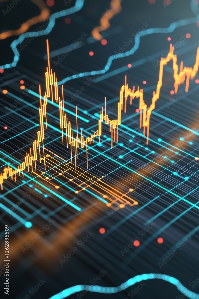 Poster abstract financial chart displaying market trends and data analysis with vibrant colors and intricat