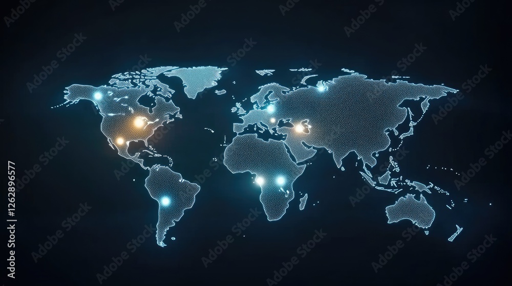 Poster experience a visual representation of a global network connection map featuring location signs in an
