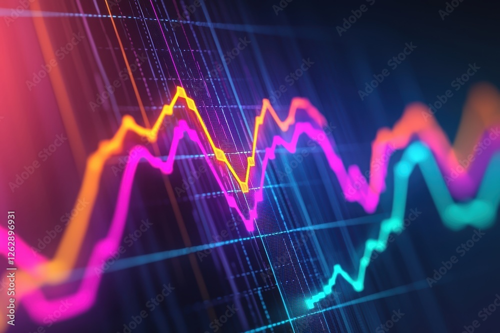 Poster dynamic abstract background showcasing colorful digital graphs with vibrant lines, representing data