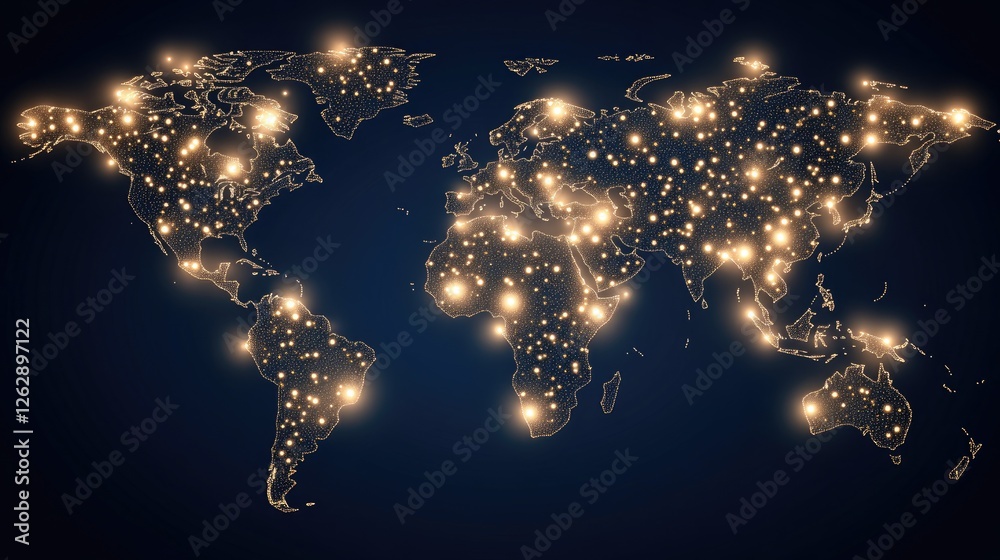 Poster experience a visual representation of a global network connection map featuring location signs in an