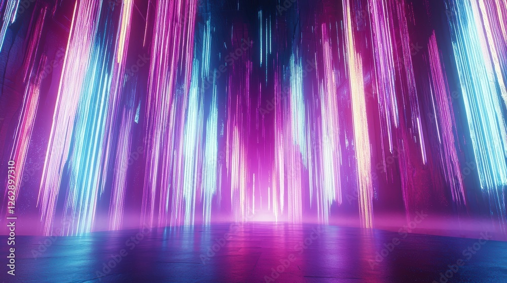 Wall mural vibrant neon lights cascade in colorful vertical streams, creating an immersive and dynamic ambiance