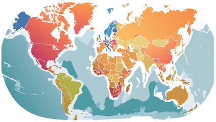 Illustration of a Colored map of world