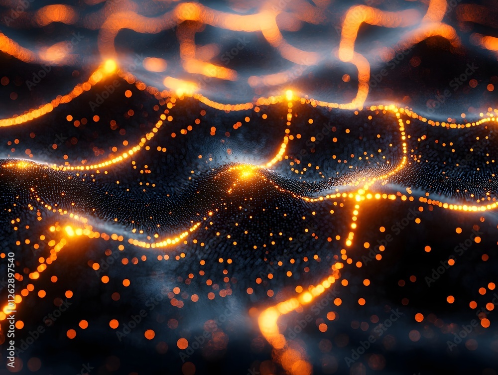 Poster surreal quantum computational network of glowing interconnected particles