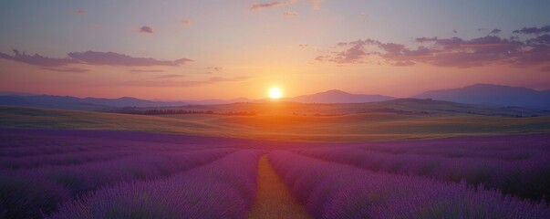 Rolling Fields of Lavender at Sunset, Generative AI