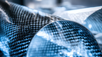 A close-up of high-tech materials being used in construction, like carbon fiber and smart glass