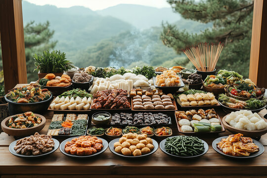 beautifully arranged chuseok ancestral rite table