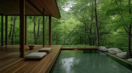 Modern Wooden House With Serene Pool In Lush Forest