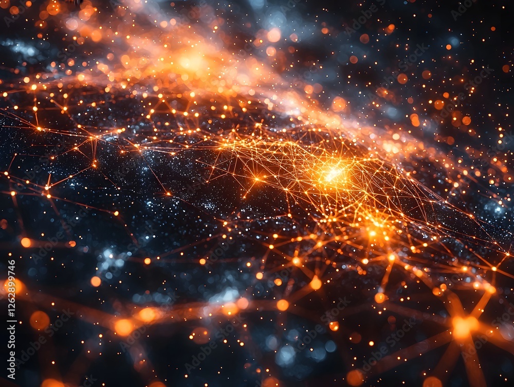 Poster glowing qubit lattice forming radiant web of computational power in quantum computing concept