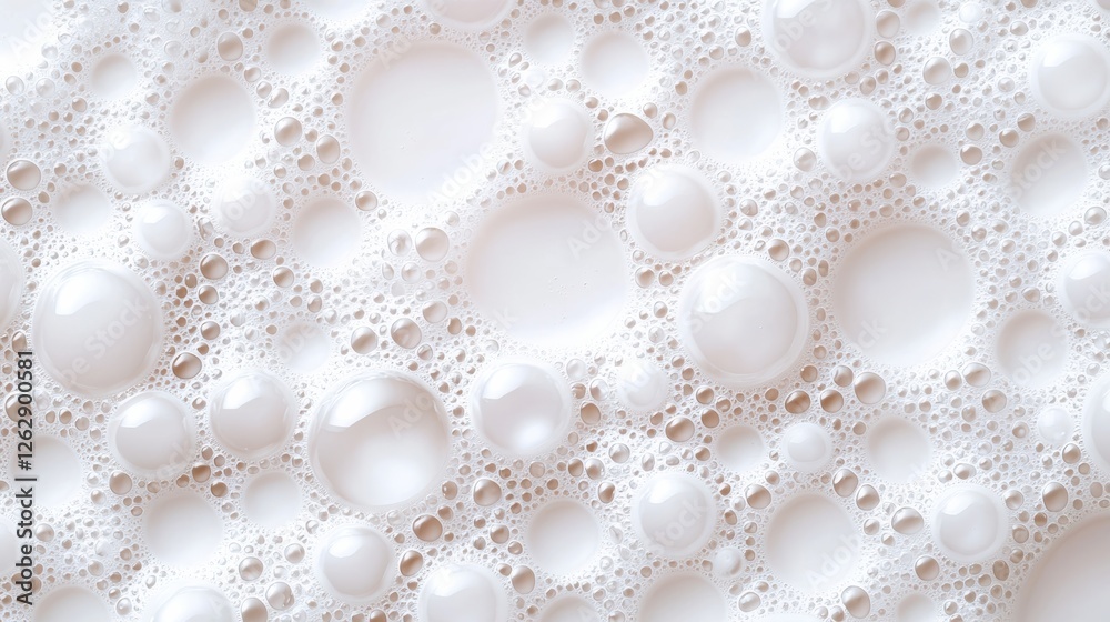 Poster close-up of white foam with bubbles in various sizes, creating a soft and textured appearance for ba
