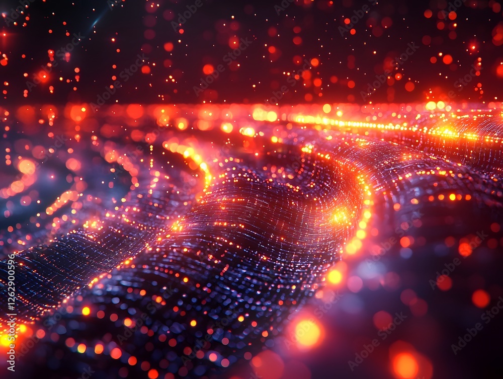 Poster dynamic visualization of quantum probabilities collapsing into vibrant states in high tech lab