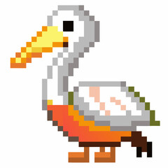 Fototapeta premium Pixelated Pelican Art Retro Pixel Bird Illustration with Vibrant Colors