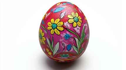 Colorful hand-painted egg featuring vibrant flowers, perfect for Easter or springtime-themed projects and decorations.