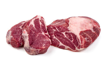 Fresh Raw Pork Neck Cut Isolated on White Background.