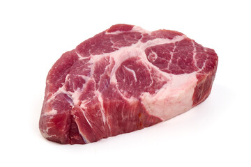 Fresh Raw Pork Neck Cut Isolated on White Background.