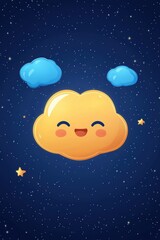 Fototapeta premium Cute cartoon cloud character smiling against a starry night sky, perfect for children's illustrations and cheerful designs.