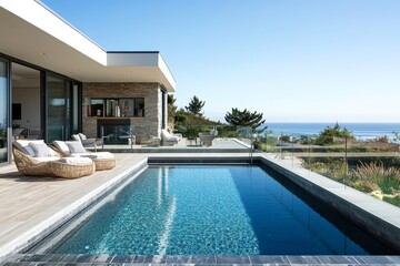 Fototapeta premium Modern luxury villa with infinity pool overlooking ocean