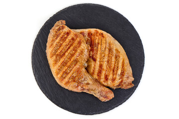 Roasted chicken quarters, isolated on white background.