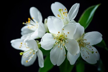 Close-up of Blossoming White Flowers on Black Background