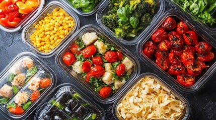 Healthy packaging kitchen aerial view