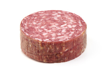 Milano Salami sausage, Isolated on White Background.